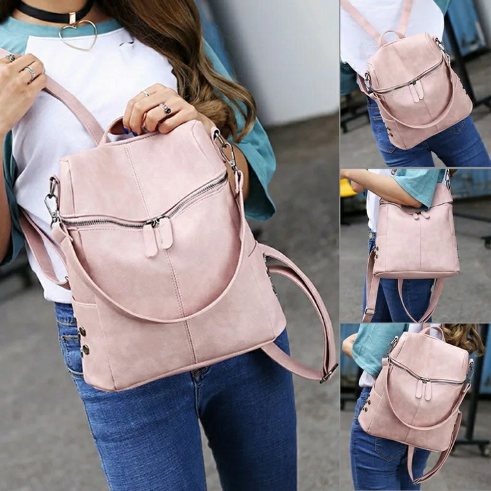 SALE $38-Pink Vegan Leather Backpack - Picture 3 of 8